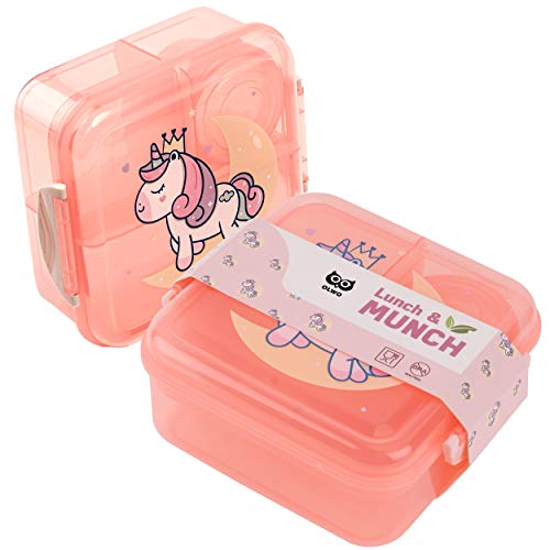 OLWO® Lunchbox-Bentobox fÃr Kinder und Erwachsenen, Brotdose fÃr Kindergarten und Schule mit Unterteilung, Lunchbox Kinder Einhorn (Pink)