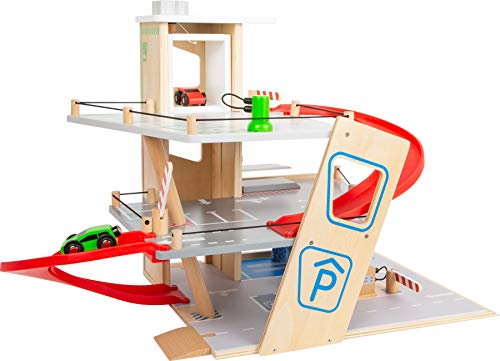 Small Foot 11676 Premium, über 3 Ebenen mit Rampe, Parkhaus für Kinder aus Holz, Rollenspielzeug Spielzeug