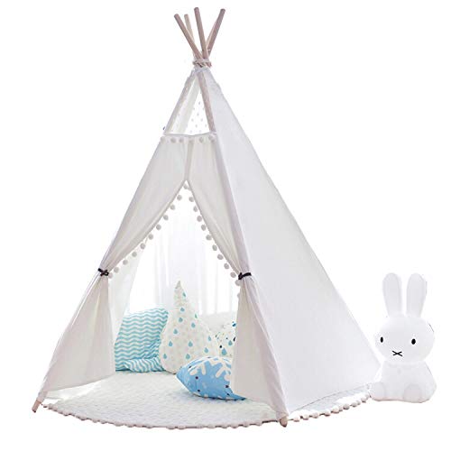 little dove Tipi Spielzelt für Kinder Natürliches Baumwollsegeltuch,Kinderzelt, Spielhaus, mit Matte