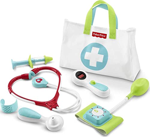 FISHER-PRICE Arzttasche - Spielzeug-Arztkoffer mit 7 medizinischen Spielzeugen, inklusive Stethoskop, Thermometer und Spritze, fördert Rollenspiel und Kreativität, für Kinder ab 3 Jahren, DVH14