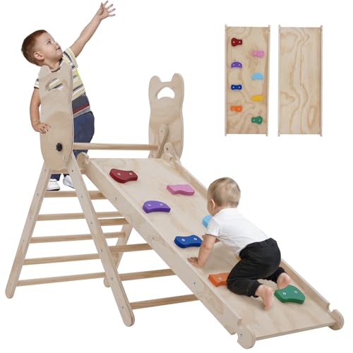 Klettergerüst Indoor klettersteine 3-in-1 Montessori kletterdreieck mit Rutsche Faltbares Kinder Kletterbogen aus Holz Spielzeug pikler zum Rutschen & Klettern für Kinder ab 1 Jahr