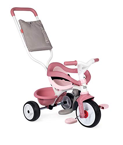 Smoby - Be Move Komfort rosa - Kinderdreirad mit Schubstange, Sitz mit Sicherheitsgurt, Metallrahmen, Pedal-Freilauf, für Kinder ab 10 Monaten