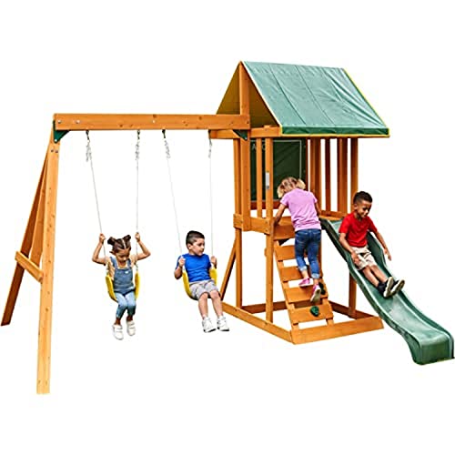 KidKraft Appleton Outdoor Klettergerüst aus Holz für Kinder mit Rutsche, Schaukel, Kletterwand und Sandkasten, Outdoor Spielturm für den Garten, F24148E [Exklusiv bei Amazon]