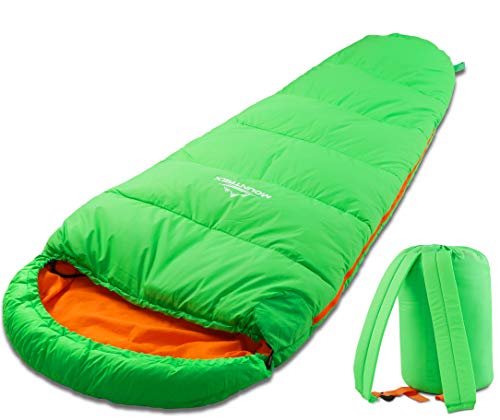MOUNTREX Kinderschlafsack - Tragbar wie EIN Rucksack - Schlafsack für Kinder (175 x 70 x 45 cm) - Outdoor, Reise, Zelten, Camping – Mumienschlafsack Leicht & Kompakt - 100% Baumwolle Innenfutter