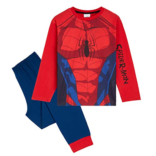 Marvel Schlafanzug Jungen Lang, Spiderman Schlafanzug Kinder Jungen Zweiteilige Kinder Schlafanzug Set, Baby Teenager 18 Monate-14 Jahre Geschenke für Kinder (Rot, 4-5 Jahre)