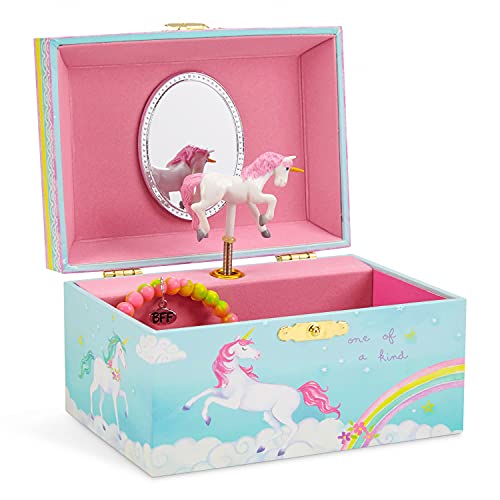 Jewelkeeper - Spieluhr Schmuckkästchen für Mädchen mit drehendem Einhorn, Regenbogen Design - The Unicorn Melodie