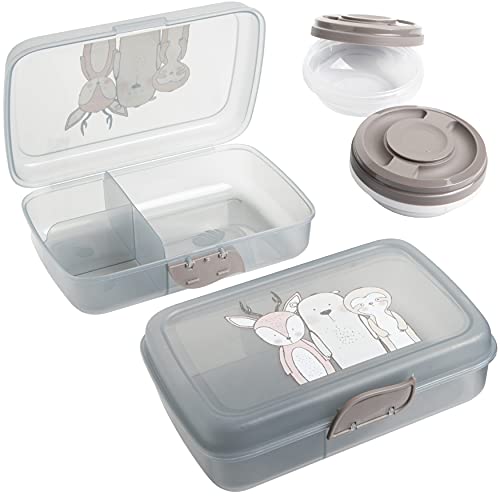 Brotdosen Kinder 3friends, 2 Stück+2 Schraubdeckeldosen, Lunchboxen mit 3 Trennfächern und Clickverschluss, ohne BPA+Weichmacher