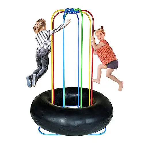 TubeRoo Jump-a-Round Big Trampolin Indoor Outdoor für Zwei Kinder oder mehr Personen, ab 2 Jahre bodentief mit Haltegriff Stangen Bodentrampolin Gartentrampolin aufblasbarer Kindertrampolin Hüpfburg