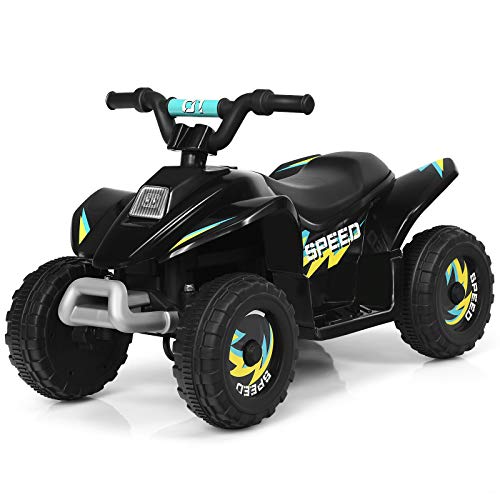 GOPLUS 6V Elektro Kindquad ATV mit Vor- und Rückwärtsschalter, Miniquad Kinderauto, Elektrofahrzeug aus PP + Stahl, Elektro Motorrad für Kinder ab 3 Jahre bis zu 30kg tragbar, 73x40x44,5cm (Schwarz)