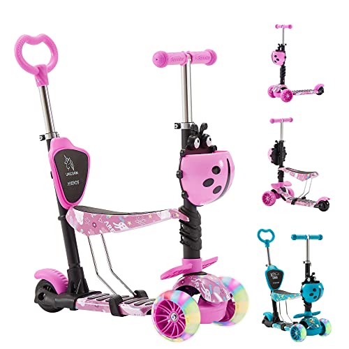 Arebos Cityroller Tretroller Pink Scooter höhenverstellbarer Lenker und Sitz | LED-XXL Räder | Tritt-Bremse | für Kinder | bis 50 kg belastbarer Roller | Kickroller | Kickscooter