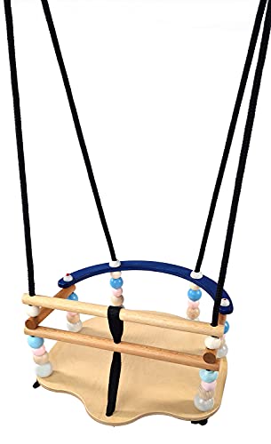 Hess Holzspielzeug 20001 - Gitter-Schaukel aus Holz mit Bügel und Perlen, Nature Serie, handgefertigt, für Babys ab 12 Monaten, Schaukelvergnügen im Haus, Garten und auf der Terrasse