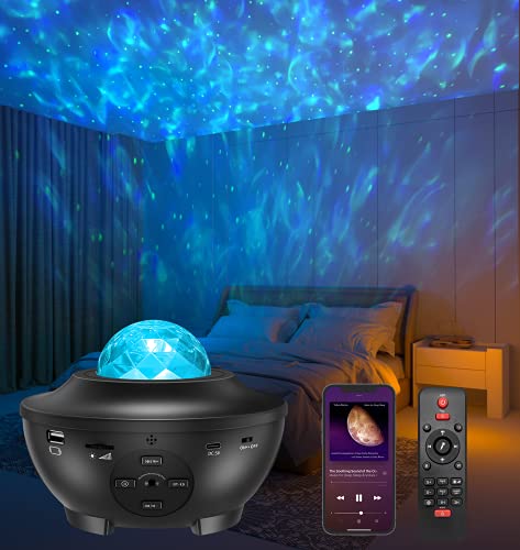 LED Sternenhimmel Projektor, Amouhom Sternenlicht Projektor mit Fernbedienung/Bluetooth 5.0/4 Helligkeitsstufen Spielelichter für Party Schlafzimmer Spielzimmer Sportraum