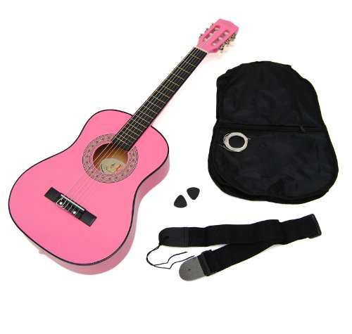 ts-ideen Kindergitarre 1/4 Akustik Gitarre in Pink Rosa für ca. 4-7 Jahre mit Tasche und Zubehör