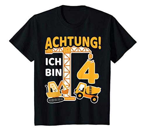 Kinder 4. Geburtstag Bagger 4 Jahre Alt Baustelle Junge Geschenk T-Shirt