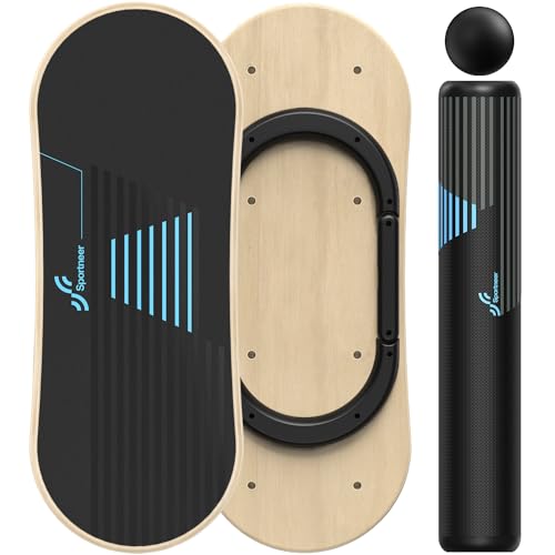 Sportneer Balance Board, 7 Modi Wackelbrett Indoorboard Skateboard Surf Balance Board mit verstellbaren Stoppern - Balance Board Holz – Roller und 7,1 cm Ball im Lieferumfang enthalten