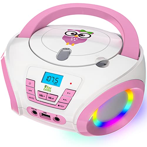 TinyGeeks Tunes Kids Boombox CD-Player für Kinder NEU 2023 + UKW-Radio + Inklusive Batterien + Blaues Radio - CD Player Kinder mit Lautsprechern Kinder und Kleinkinder - Rosa