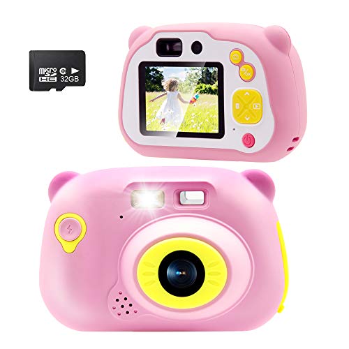 Veroyi Kinderkamera Digitalkamera Spielzeug Kleinkind Kamera mit vorne und hinten Selfie-Kamera 15.0MP 1080P 32 GB TF-Karte, Spielzeug Camcorder für 4 bis 10 Jahre alte (Pink)