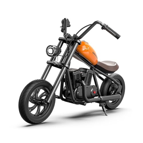 HYPER GOGO Challenger 12 Elektro Motorrad Kinder, Kindermotorrad mit 3 Geschwindigkeiten, 12KM Lange Reichweite12 Zoll Luftreifen, bis zu 60 Minuten ununterbrochene Fahrzeit (Orange)
