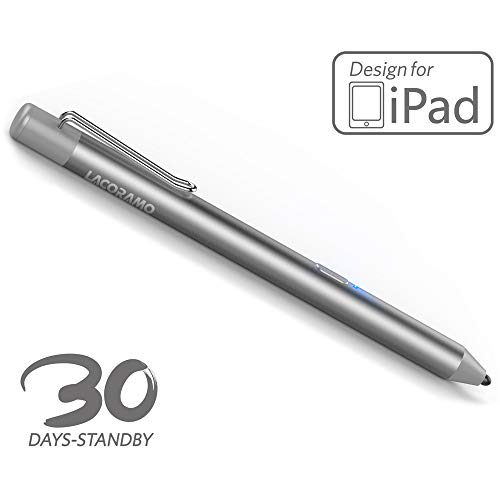 LACORAMO Stylus Pen für iPad-Serie, 40 Stunden Wiedergabe & 30 Tage Standby, Wiederaufladbarer Abschaltautomatik mit Fine Tip-Touchscreen-Stift, Passed CE & FCC (Silber)