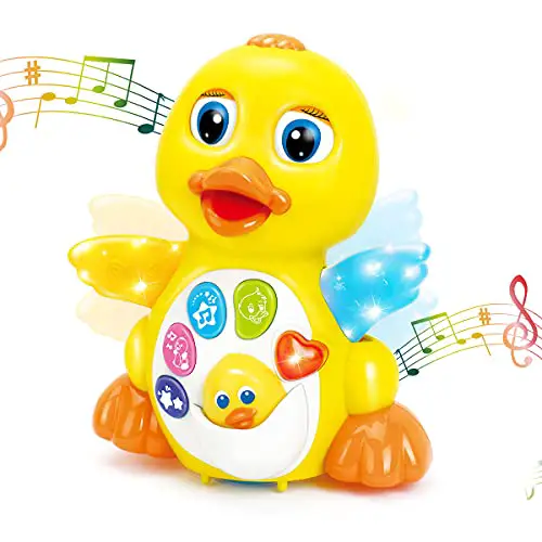 HOLA Musik Kinderspielzeug ab 1 Jahr Mädchen Junge, Drücken & Los Tanzende Singender Krabbeln Gelbe Ente Baby Spielzeug 6 12 18 24 Monate mit Licht & Klang, Lernspielzeug Geschenk 1 2 3 Jahre