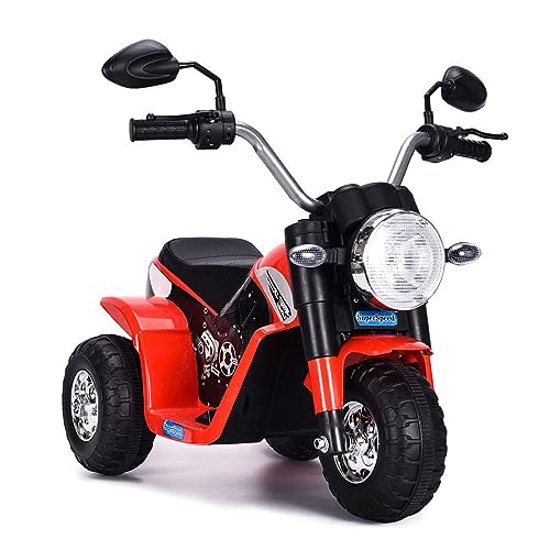 DREAMADE 6V Kinder Elektro Motorrad mit Scheinwerfer und Hupe, Dreirad Elektromotorrad, Kindermotorrad bis 3-4 km/h, Elektrisches Kinder Motorrad für Kinder 3-5 Jahre alt (Rot)