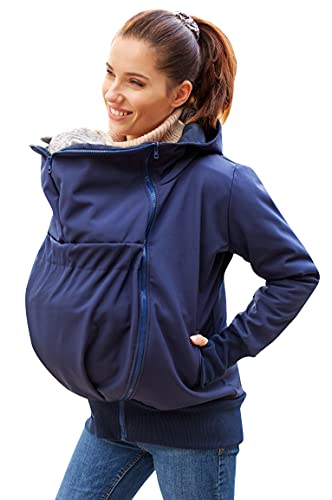 Be Mama - Maternity & Baby wear wasserdichte All-Weather 3in1 - Tragejacke & Umstandsjacke & Damenjacke in einem aus Softshell (Wassersäule: 10.000 mm), Modell: BERGAMI Softshell, dunkelblau SM