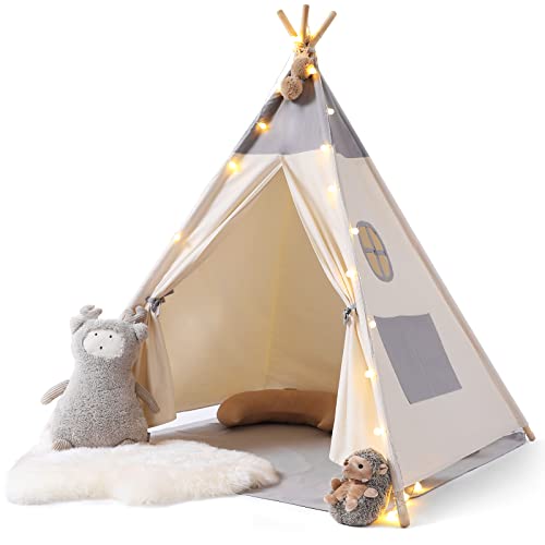 Tipi Zelt für Kinder , Tippi Kinderzelt aus Baumwolle + Lichtkette + Matte , Kinder Zelt , Kuschelecke Kinderzimmer Spielzelt Kinder