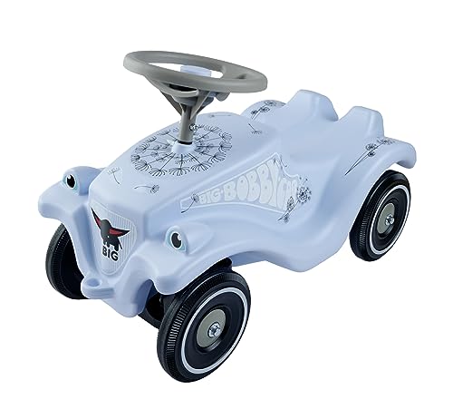 BIG-Bobby-Car Classic Blowball - Kinderfahrzeug mit Aufklebern in Pusteblumen Design, für Jungen und Mädchen, belastbar bis zu 50 kg, Rutschfahrzeug für Kinder ab 1 Jahr, Hellblau