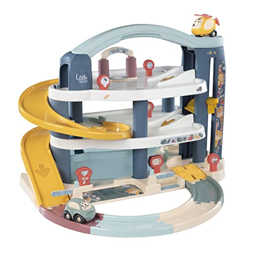 Smoby Toys - Little Smoby Parkhaus für Kinder ab 18 Monaten - große Parkgarage inkl. ein 1 Auto, 1 Hubschrauber, Aufzug und Zubehör - 62x60x43 cm