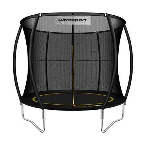Ultrasport Garten Trampolin mit 305 cm Durchmesser, mit Elastik-Seilsystem statt Sprungfedern, kein Quietschen, belastbar bis 150 kg, Trampolin Komplettset, Farbe: schwarz
