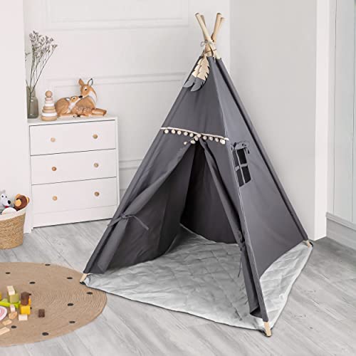 Simplium Tipi Zelt für Kinder - Spielzelt 120x120x150cm - Kinderzelt für drinnen - Aus Baumwoll-Leinen - Für Mädchen und Jungen - Zelt Kinderzimmer