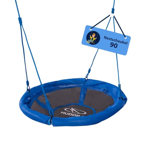 HUDORA Nestschaukel 90 - Blaue Kunststoff-Nestschaukel für bis zu 100kg - Hängeschaukel mit 90cm Durchmesser für drinnen & draußen - Höhenverstellbare Familienschaukel für Kinder & Erwachsene