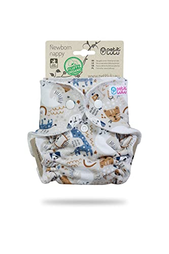 Petit Lulu Höschenwindel für Neugeborene (2-6kg) Druckknöpfe | Fluffy Organic | Bambus natürliche wiederverwendbare Stoffwindeln | Ohne Polyester (Siesta In The Zoo)