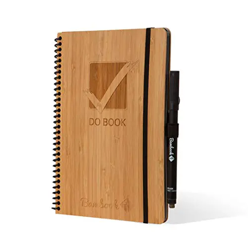 Bambook DO-BOOK Whiteboard-Notizbuch A5 mit Stift - To-Do Liste mit Monats-, Wochen- und Tagesplaner, Blanko & linierte Seiten - Bambus-Holz Hardcover - Nachhaltig & Wiederverwendbar