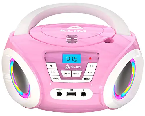 Klim Candy Kids CD Player für Kinder - NEU 2023 - UKW-Radio - Inklusive Batterien - Rosa - Boombox CD Player tragbar - CD Player Kinder mit Lautsprechern Kinder und Kleinkinder (Pink)