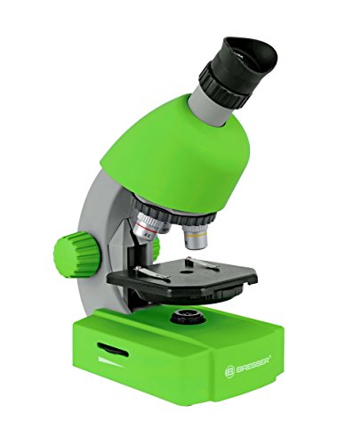 Bresser Junior Einsteiger Mikroskop 40-640x mit Durchlicht LED-Beleuchtung und mit 3 Objektiven, inklusive umfangreichem Zubehör wie Dauerpräparaten, Objektträgern und Mikroskopierbesteck, grün