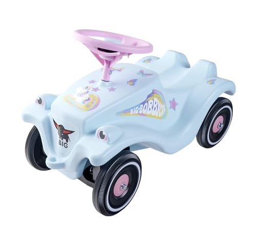 BIG-Bobby-Car-Classic Einhorn - Kinderfahrzeug mit Aufklebern im Einhorn Design, für Jungen und Mädchen, belastbar bis zu 50 kg, Rutschfahrzeug für Kinder ab 1 Jahr, Hellblau