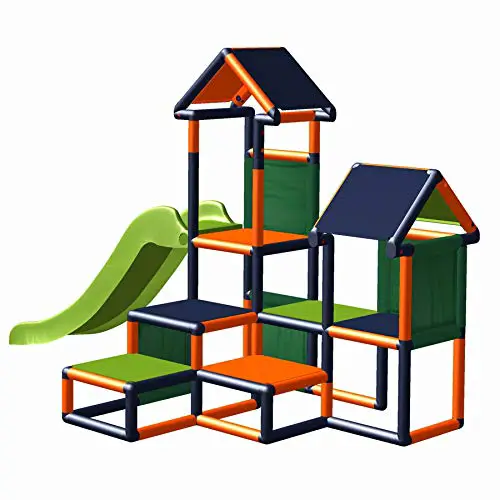 move and stic Spielturm Kletterturm Gesa mit Rutsche für Kleinkinder mit Kriechtunnel Mas (orange titangrau)