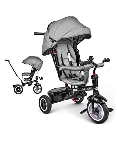 besrey Dreirad ab 1 Jahr mit schubstange ,Kinder Baby Dreirad Kinderdreirad mit Liegefunktion und Luftbereifung Tricycle