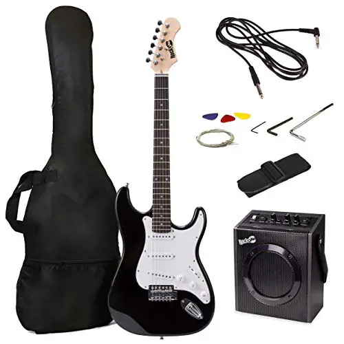 RockJam Full Size Electric Guitar Kit with 10-Watt Guitar Amp, Lessons, Strap, Gig Bag, Picks, Whammy, Lead and Spare Strings - Black