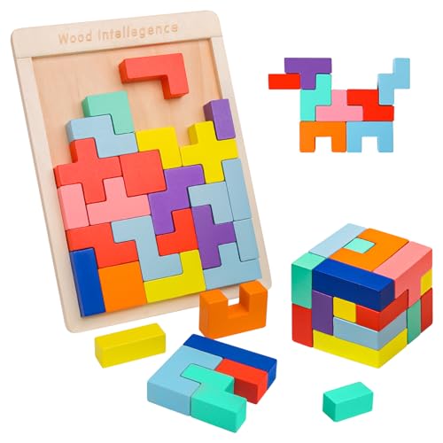 Withosent 3D Puzzle Tetris Spiel Kinder, Holzpuzzle mit 30 Stück Intelligenz Bunte Bausteine, Montessori Spielzeug, Gehirn Spielzeug ab 3 4 5 Jahre, Lernspielzeug Geschenk für Jungen Mädchen