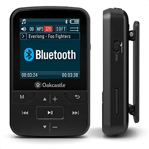 Oakcastle MP100 8GB MP3-Player mit Bluetooth, Radio und langlebigem Akku, zum Joggen, für den Sport, im Auto, kompatible SD-Karten - 32 GB, 64 GB, 128 GB, inklusive Kopfhörer mit Kabel