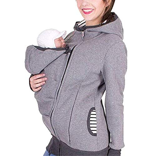 Cytree Tragejacke für Mama und Baby 3 in 1 Damen Langarm Kapuze Känguru Umstandsjacke Warm Tragepullover mit Babyeinsatz (XL, Grau)