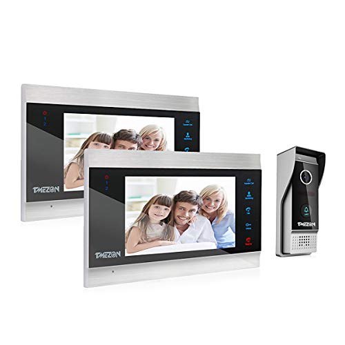 TMEZON Video Türsprechanlage Türklingel Intercom System, 2x1080P 7 Zoll Monitor mit Verdrahtet Klingel, 4 Draht Technik,Touch-Taste, Nachtsicht, automatisch Snapshot/Aufnahme,1 Familie