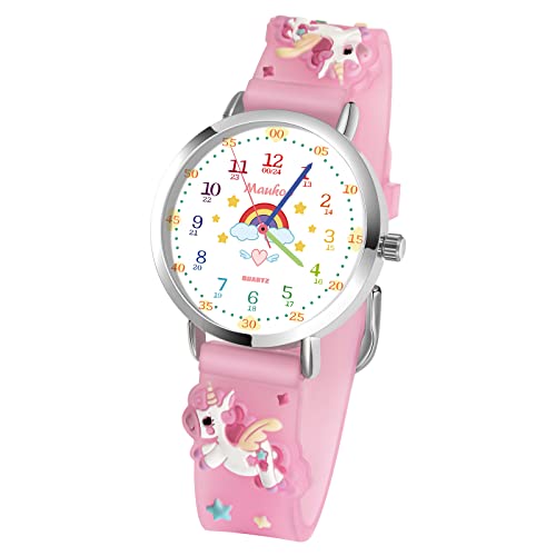 Maukoo Kinderuhr, 3D Cute Cartoon Armbanduhr, Armbanduhr für Kinder Jungen und Mädchen,30M wasserdichte Analog Quarzuhr, Teaching Handgelenk Uhren mit Silikon Armband (Rosa Einhorn)