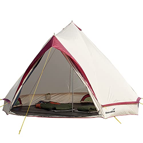 Skandika Comanche Tipi Zelt Outdoor | Campingzelt für bis zu 8 Personen, eingenähter Zeltboden oder Reißverschluss-System, Moskitonetz, 2,5 m Stehhöhe, wasserfest | Indianerzelt, Glamping (Eingenähter Zeltboden (beige))