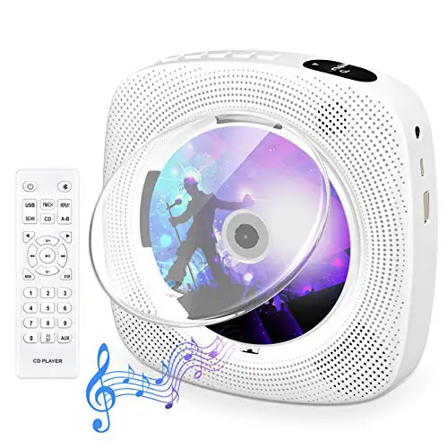 Tragbarer CD Player mit Bluetooth, Gueray Wandmontierbares CD Player Eingebaute HiFi-Lautsprecher mit LCD-Bildschirm, Home Audio Boombox FM-Radio USB MP3-Musik-Player (Weiß)