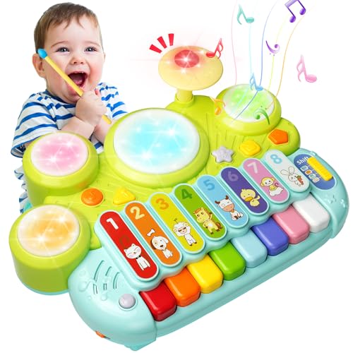 Musikinstrumente für Kinder, Ohuhu 5 in 1 Musikspielzeug Trommel Kinder Kinderspielzeug 18 Monate und älter, Musikspielzeug Xylophon Klaviertastatur und Trommel Kinder Geschenke mädchen Jungen
