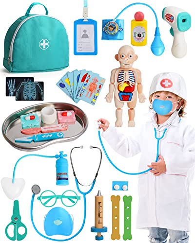 Lehoo Castle Arztkoffer Kinder Holz, Doktorkoffer Spielzeug, Medizinische Kit, Doktor Spielset Rollenspiel Kit, Geschenke für Kinder Mädchen, Jungen ab 3 Jahren
