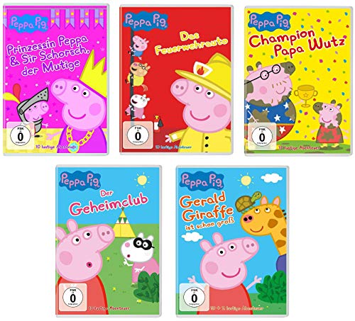 Peppa Pig - DVD 11 - 15 (Peppa und Sir Schorsch, Feuerwehrauto, Champion Papa Wutz, Geheimclub, Gerald Giraffe) im Set - Deutsche Originalware [5 DVDs]